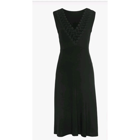 Lascana Sleeveless Blavk Jersey Midi Dress Lace V-neck Back Detail US Sz 4 - Picture 2 of 14